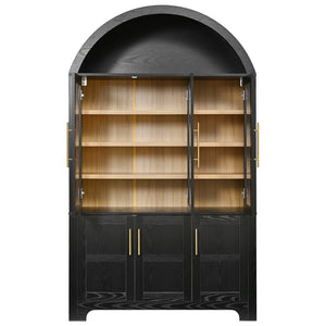 English Elm K&k Farmhouse Pantry Cabinet with Tempered Glass Doors Adjustable Shelves Dining Storage Black N707S000027B