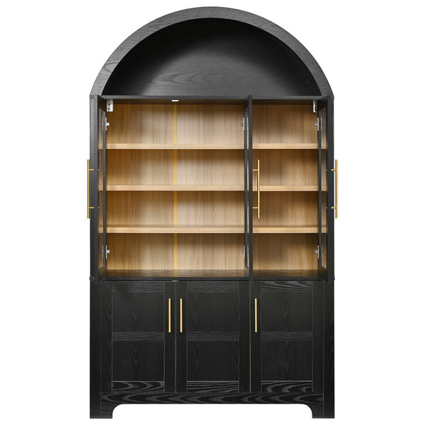 English Elm K&k Farmhouse Pantry Cabinet with Tempered Glass Doors Adjustable Shelves Dining Storage Black N707S000027B