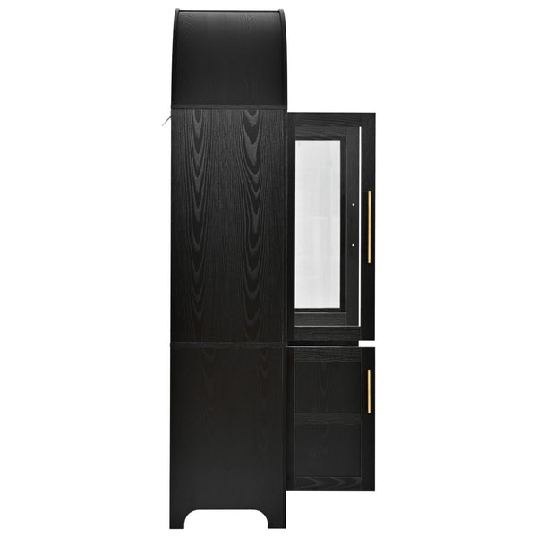 English Elm K&k Farmhouse Pantry Cabinet with Tempered Glass Doors Adjustable Shelves Dining Storage Black N707S000027B