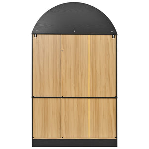 English Elm K&k Farmhouse Pantry Cabinet with Tempered Glass Doors Adjustable Shelves Dining Storage Black N707S000027B
