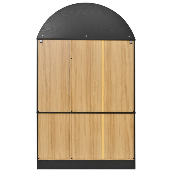 English Elm K&k Farmhouse Pantry Cabinet with Tempered Glass Doors Adjustable Shelves Dining Storage Black N707S000027B