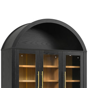 English Elm K&k Farmhouse Pantry Cabinet with Tempered Glass Doors Adjustable Shelves Dining Storage Black N707S000027B