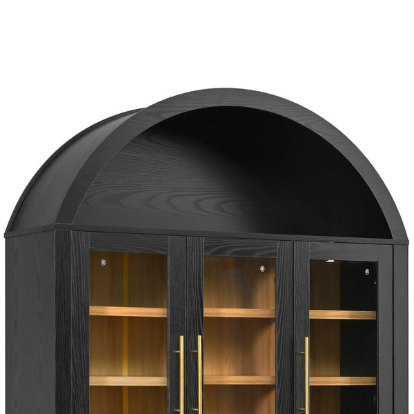 English Elm K&k Farmhouse Pantry Cabinet with Tempered Glass Doors Adjustable Shelves Dining Storage Black N707S000027B
