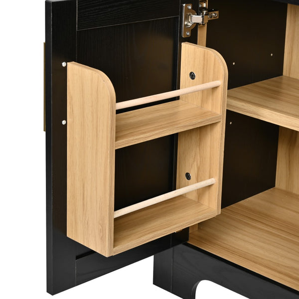 English Elm K&k Farmhouse Pantry Cabinet with Tempered Glass Doors Adjustable Shelves Dining Storage Black N707S000027B