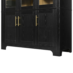 English Elm K&k Farmhouse Pantry Cabinet with Tempered Glass Doors Adjustable Shelves Dining Storage Black N707S000027B