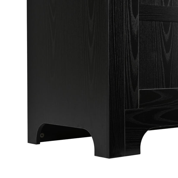 English Elm K&k Farmhouse Pantry Cabinet with Tempered Glass Doors Adjustable Shelves Dining Storage Black N707S000027B