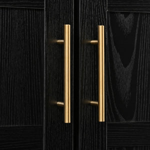 English Elm K&k Farmhouse Pantry Cabinet with Tempered Glass Doors Adjustable Shelves Dining Storage Black N707S000027B