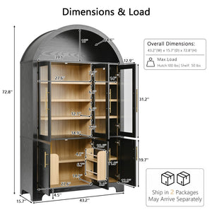 English Elm K&k Farmhouse Pantry Cabinet with Tempered Glass Doors Adjustable Shelves Dining Storage Black N707S000027B