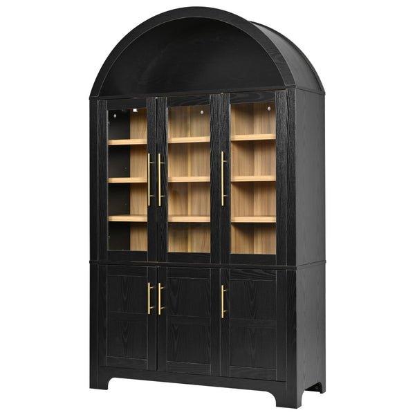 English Elm K&k Farmhouse Pantry Cabinet with Tempered Glass Doors Adjustable Shelves Dining Storage Black N707S000027B