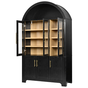 English Elm K&k Farmhouse Pantry Cabinet with Tempered Glass Doors Adjustable Shelves Dining Storage Black N707S000027B