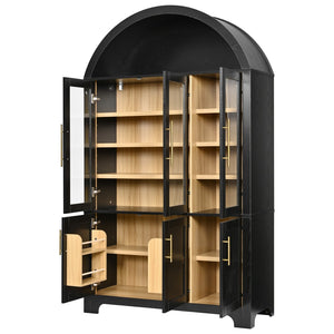 English Elm K&k Farmhouse Pantry Cabinet with Tempered Glass Doors Adjustable Shelves Dining Storage Black N707S000027B