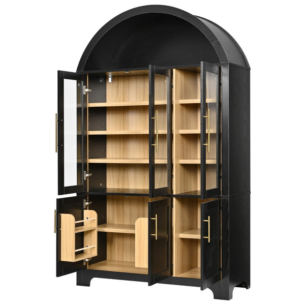 English Elm K&k Farmhouse Pantry Cabinet with Tempered Glass Doors Adjustable Shelves Dining Storage Black N707S000027B