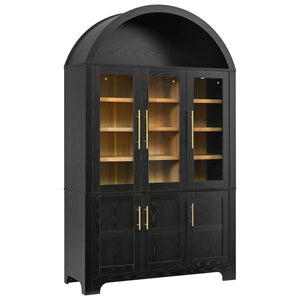 English Elm K&k Farmhouse Pantry Cabinet with Tempered Glass Doors Adjustable Shelves Dining Storage Black N707S000027B