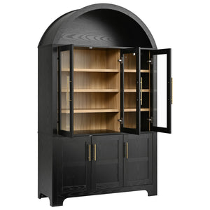 English Elm K&k Farmhouse Pantry Cabinet with Tempered Glass Doors Adjustable Shelves Dining Storage Black N707S000027B