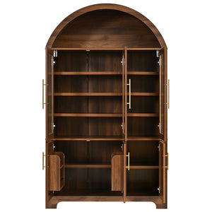 English Elm K&k Farmhouse Pantry Cabinet with Tempered Glass Doors Adjustable Shelves Dining Storage Walnut N707S000027Z
