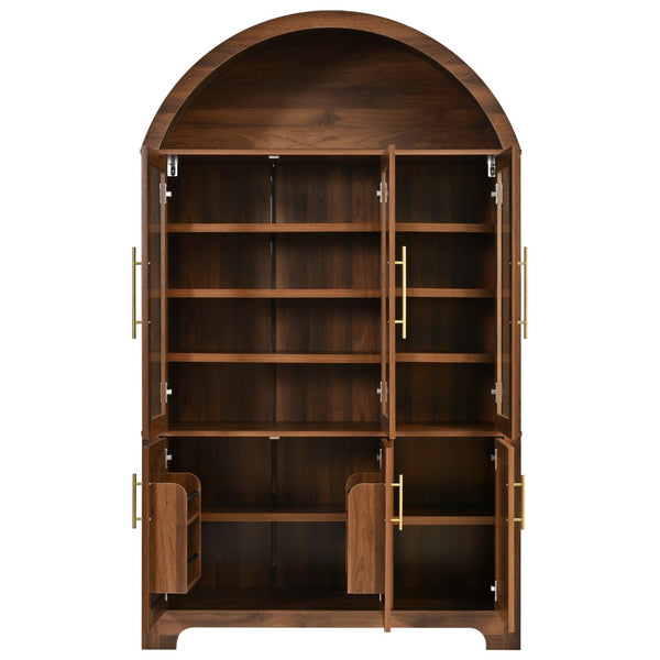 English Elm K&k Farmhouse Pantry Cabinet with Tempered Glass Doors Adjustable Shelves Dining Storage Walnut N707S000027Z