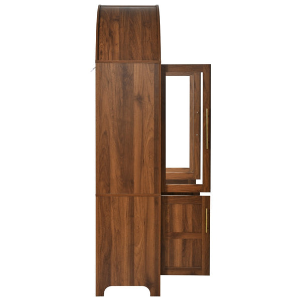 English Elm K&k Farmhouse Pantry Cabinet with Tempered Glass Doors Adjustable Shelves Dining Storage Walnut N707S000027Z