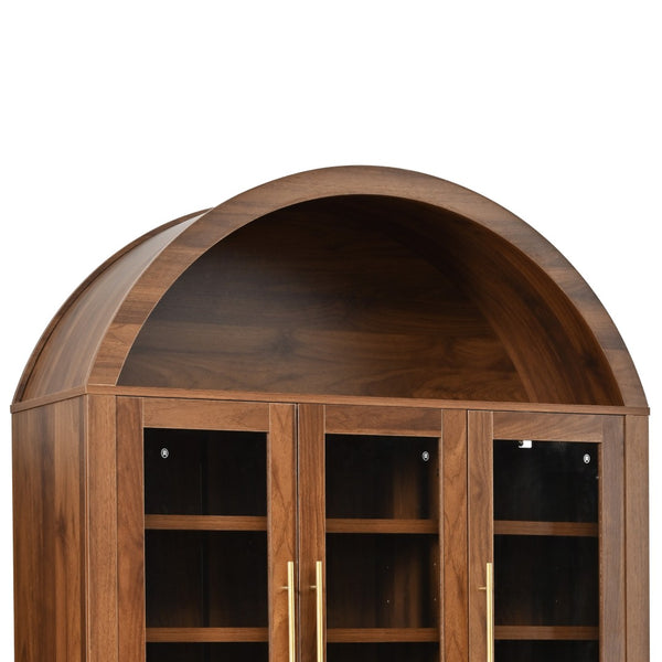 English Elm K&k Farmhouse Pantry Cabinet with Tempered Glass Doors Adjustable Shelves Dining Storage Walnut N707S000027Z