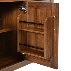 English Elm K&k Farmhouse Pantry Cabinet with Tempered Glass Doors Adjustable Shelves Dining Storage Walnut N707S000027Z