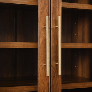 English Elm K&k Farmhouse Pantry Cabinet with Tempered Glass Doors Adjustable Shelves Dining Storage Walnut N707S000027Z
