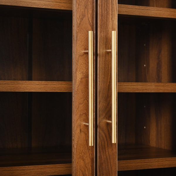 English Elm K&k Farmhouse Pantry Cabinet with Tempered Glass Doors Adjustable Shelves Dining Storage Walnut N707S000027Z