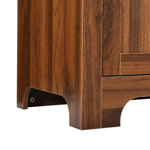 English Elm K&k Farmhouse Pantry Cabinet with Tempered Glass Doors Adjustable Shelves Dining Storage Walnut N707S000027Z