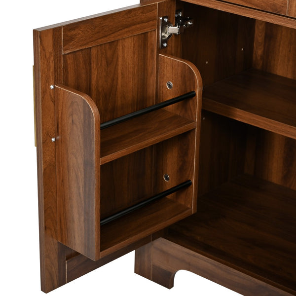 English Elm K&k Farmhouse Pantry Cabinet with Tempered Glass Doors Adjustable Shelves Dining Storage Walnut N707S000027Z