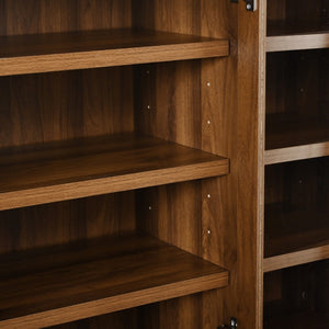 English Elm K&k Farmhouse Pantry Cabinet with Tempered Glass Doors Adjustable Shelves Dining Storage Walnut N707S000027Z