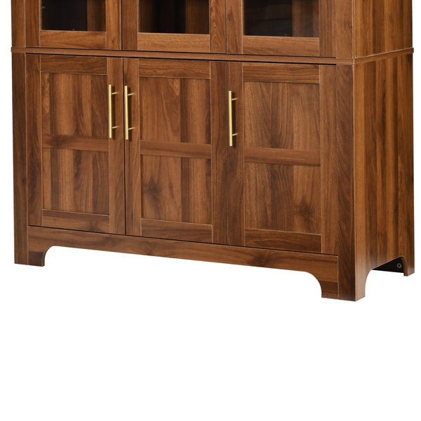 English Elm K&k Farmhouse Pantry Cabinet with Tempered Glass Doors Adjustable Shelves Dining Storage Walnut N707S000027Z