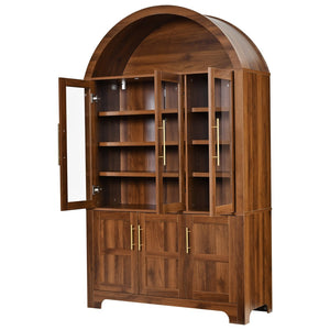 English Elm K&k Farmhouse Pantry Cabinet with Tempered Glass Doors Adjustable Shelves Dining Storage Walnut N707S000027Z