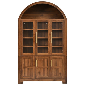 English Elm K&k Farmhouse Pantry Cabinet with Tempered Glass Doors Adjustable Shelves Dining Storage Walnut N707S000027Z