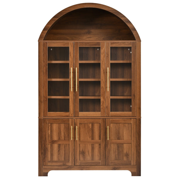 English Elm K&k Farmhouse Pantry Cabinet with Tempered Glass Doors Adjustable Shelves Dining Storage Walnut N707S000027Z