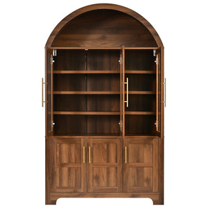English Elm K&k Farmhouse Pantry Cabinet with Tempered Glass Doors Adjustable Shelves Dining Storage Walnut N707S000027Z