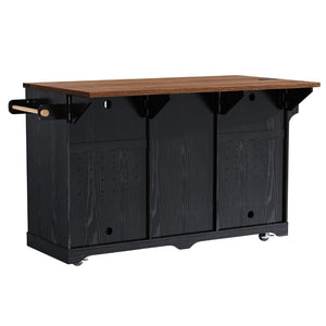 English Elm K&k Farmhouse Rolling Kitchen Island with Barn Doors Charging Station and Wine Storage Black N707S000028B