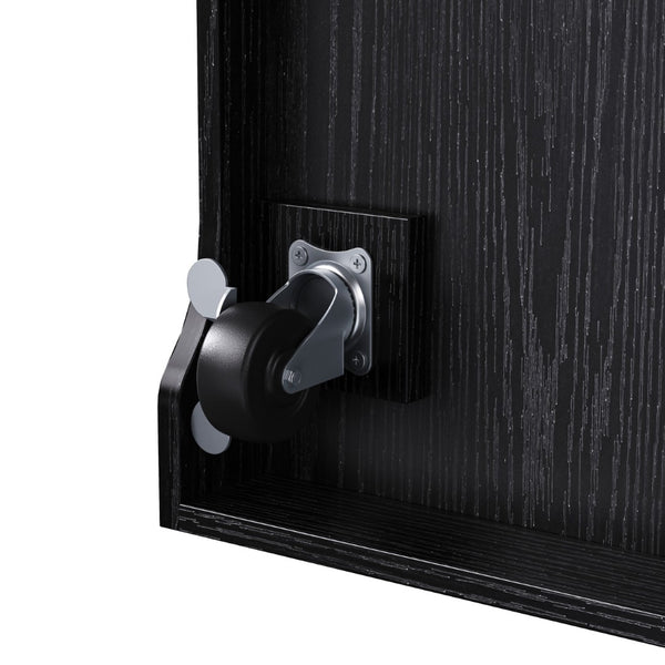 English Elm K&k Farmhouse Rolling Kitchen Island with Barn Doors Charging Station and Wine Storage Black N707S000028B
