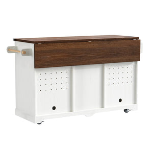 English Elm K&k Farmhouse Rolling Kitchen Island with Barn Doors Charging Station and Wine Storage White N707S000028W