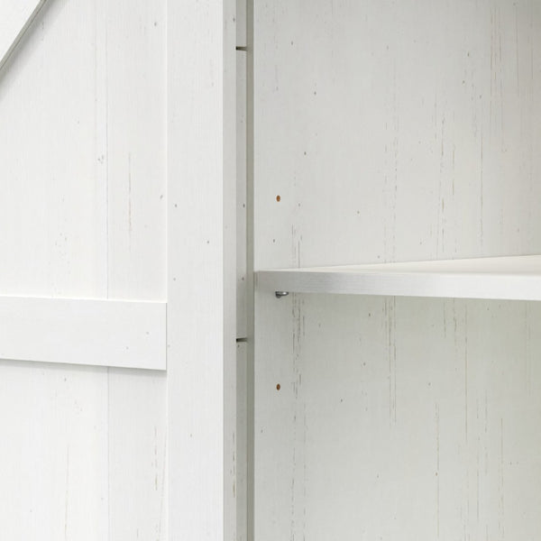 English Elm K&k Farmhouse Rolling Kitchen Island with Barn Doors Charging Station and Wine Storage White N707S000028W