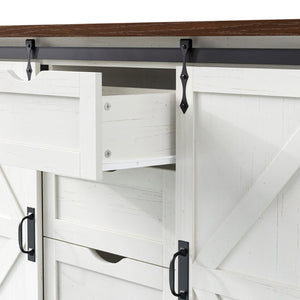 English Elm K&k Farmhouse Rolling Kitchen Island with Barn Doors Charging Station and Wine Storage White N707S000028W
