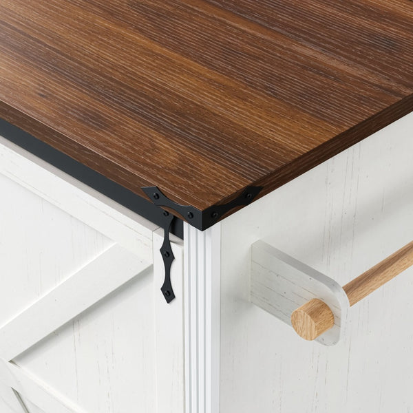 English Elm K&k Farmhouse Rolling Kitchen Island with Barn Doors Charging Station and Wine Storage White N707S000028W