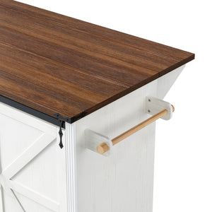 English Elm K&k Farmhouse Rolling Kitchen Island with Barn Doors Charging Station and Wine Storage White N707S000028W