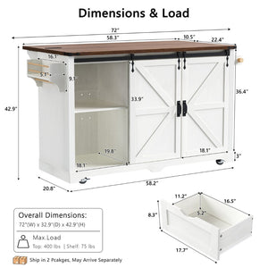 English Elm K&k Farmhouse Rolling Kitchen Island with Barn Doors Charging Station and Wine Storage White N707S000028W