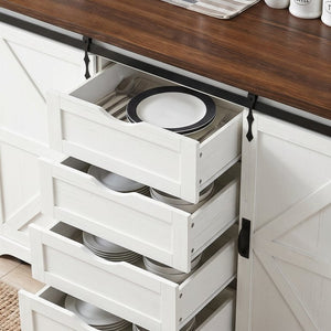 English Elm K&k Farmhouse Rolling Kitchen Island with Barn Doors Charging Station and Wine Storage White N707S000028W