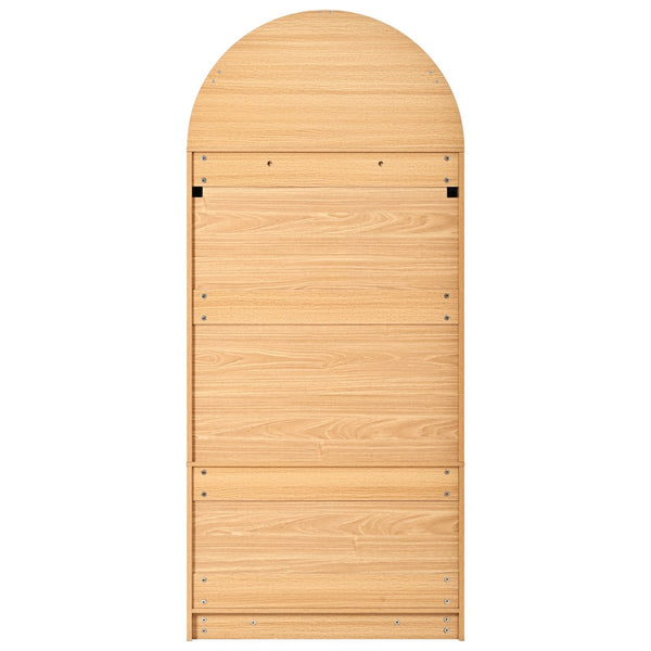 English Elm K&k Arched Fluted Pantry Cabinet Mid Century Walnut Finish with Drawers and Door Shelves Natural N707S000029Y