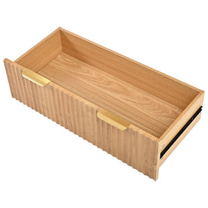 English Elm K&k Arched Fluted Pantry Cabinet Mid Century Walnut Finish with Drawers and Door Shelves Natural N707S000029Y
