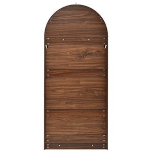 English Elm K&k Arched Fluted Pantry Cabinet Mid Century Walnut Finish with Drawers and Door Shelves Walnut N707S000029Z