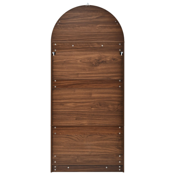 English Elm K&k Arched Fluted Pantry Cabinet Mid Century Walnut Finish with Drawers and Door Shelves Walnut N707S000029Z