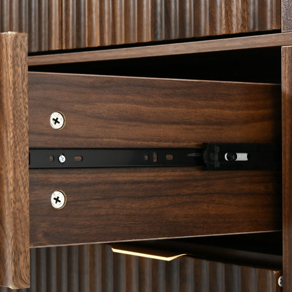 English Elm K&k Arched Fluted Pantry Cabinet Mid Century Walnut Finish with Drawers and Door Shelves Walnut N707S000029Z
