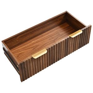 English Elm K&k Arched Fluted Pantry Cabinet Mid Century Walnut Finish with Drawers and Door Shelves Walnut N707S000029Z