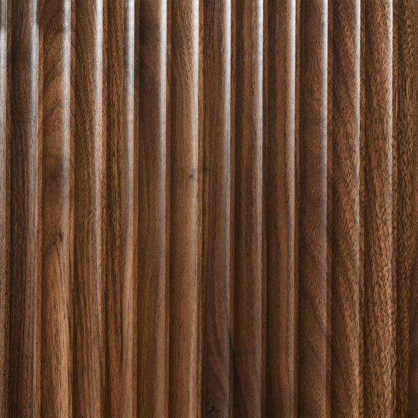 English Elm K&k Arched Fluted Pantry Cabinet Mid Century Walnut Finish with Drawers and Door Shelves Walnut N707S000029Z