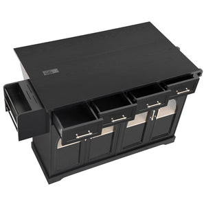 English Elm K&k Rolling Kitchen Island with Arched Glass Doors Drop Leaf and Built in Power Station Black N707S000030B
